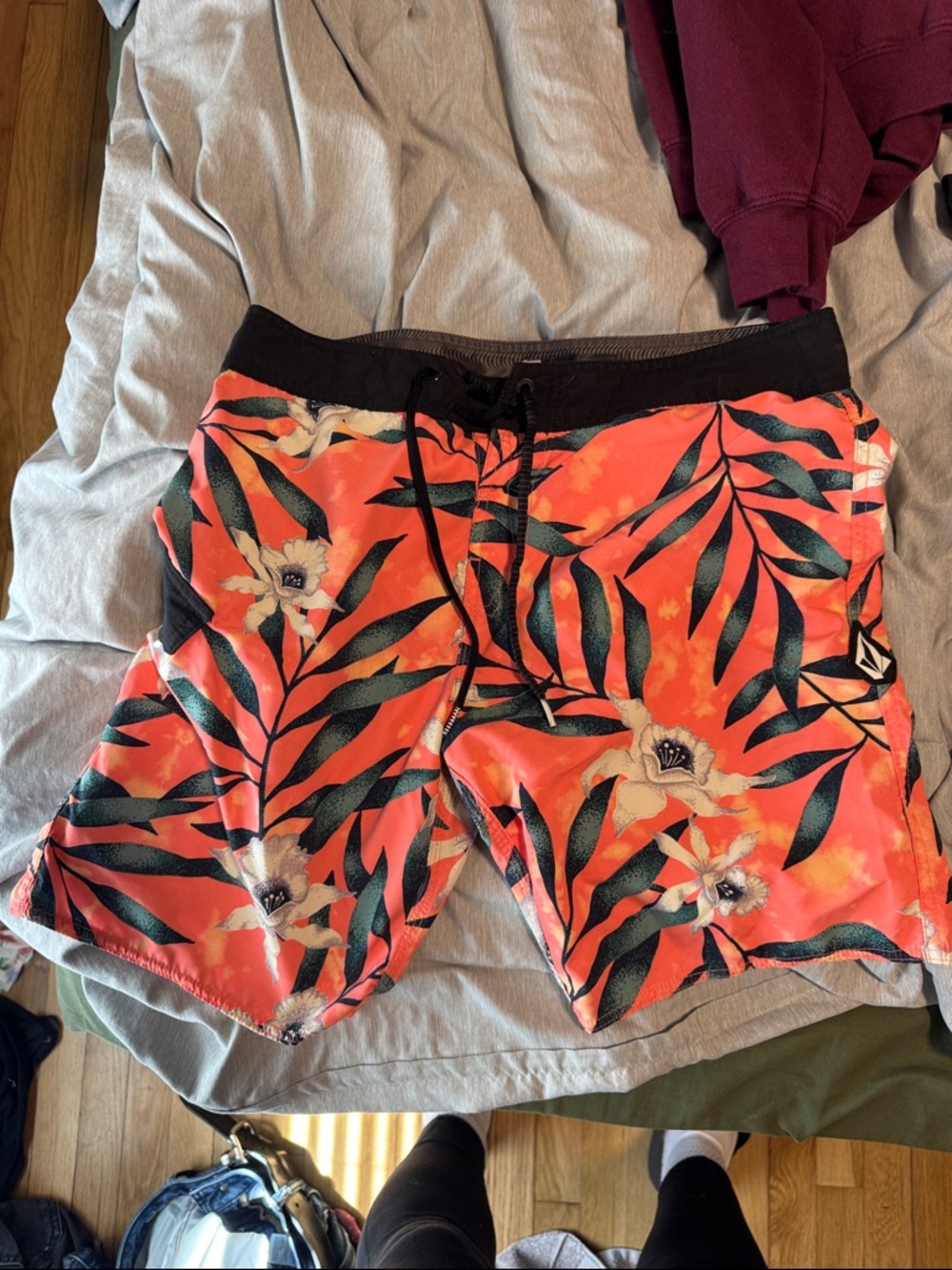Volcom Men's Coral Floral Swim Trunks with Black Waistband